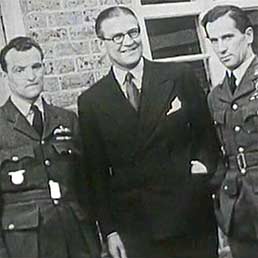Left to right: Josef Koukal, Czechoslovak 310 Sqn, Archibald McIndoe and Zdzisław Krasnodębski, Polish 303 Sqn, at McIndoe's East Grinstead burns hospital. Left to right: Josef Koukal, Czechoslovak 310 Sqn, Archibald McIndoe and Zdzisław Krasnodębski, Polish 303 Sqn, at McIndoe's East Grinstead burns hospital.