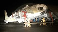 16 February 2020, meanwhile at Duxford, the Heinkel fuselage, having been undamged in storms Ciara and Dennis, still awaits transportation down to the Museum.  Photo © Paul Gabb.