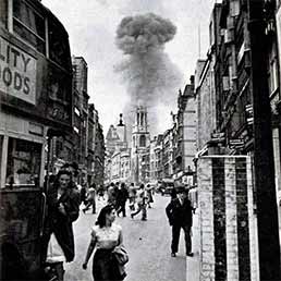 V-1 rocket exploding near Drury Lane, London 1944. V-1 rocket exploding near Drury Lane, London 1944.
